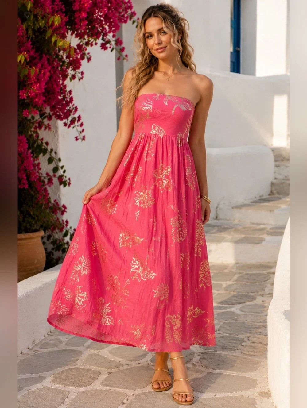 NWT Free People Strapless Metallic Floral Maxi Dress XS Open Back Tie Resort